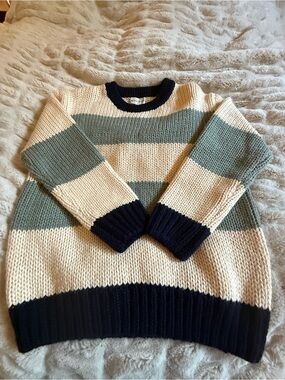 Bohme Striped Crewneck Sweater in Cream, Sage Green & Navy